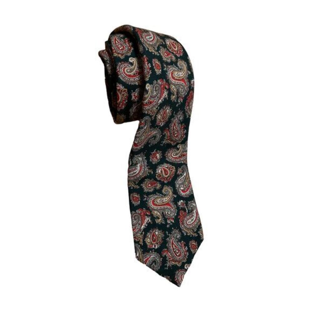 Vintage Liberty of London Tie Paisley challis wool green maroon suit work office